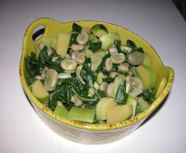 Fresh Broad Beans with Swiss Chard and Tromboncino Courgette