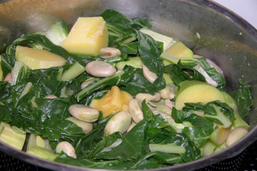 Fresh Broad Beans with Swiss Chard and Tromboncino Courgette
