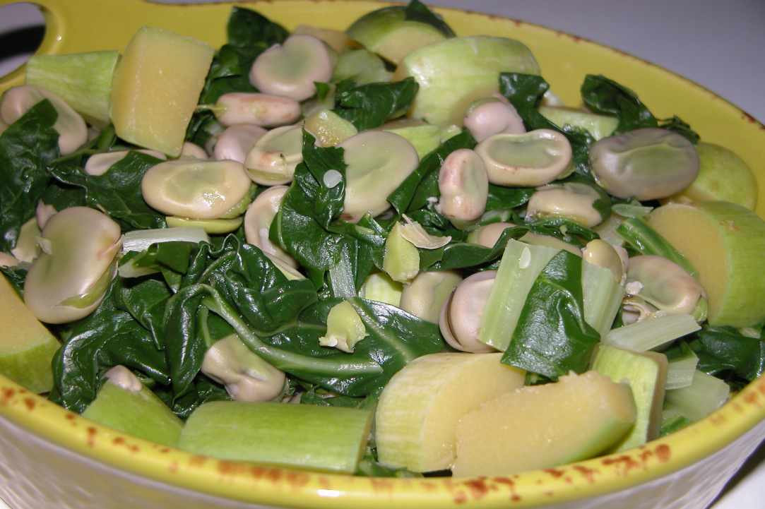 Fresh Broad Beans with Swiss Chard and Tromboncino Courgette
