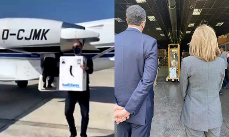 Η προσγείωση του αεροσκάφους με τα εμβόλια ΒΙΝΤΕΟ